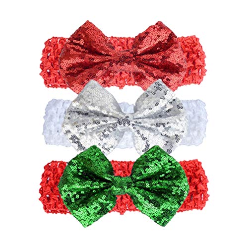 FENICAL 3 unids navidad venda del pelo del bebé lentejuelas vendas del brillo lentejuelas arco elástico tocado de la chispa