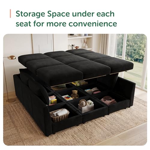 Image of HONBAY Modular Sectional Sleeper Sofa Bed with Storage,Black