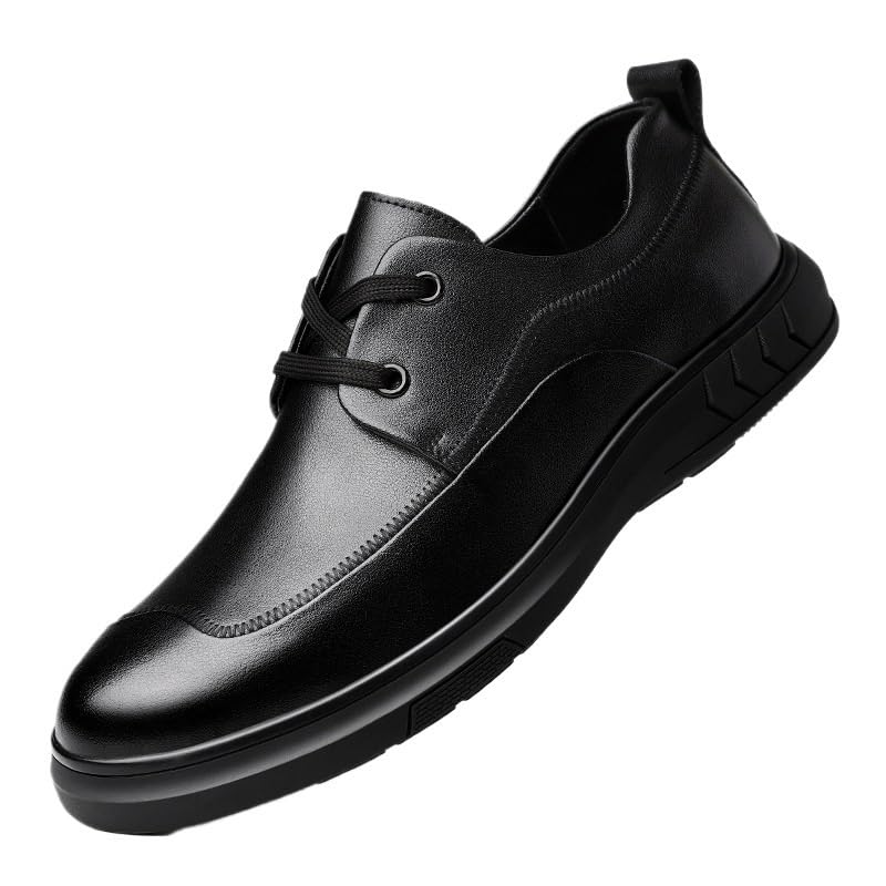 Men's Leather Lace Up Chunky Platform Dress Oxfords Non-Slip Soft Bottom Casual Shoes for Daily Walking Business Shoes