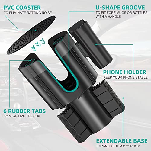 Oushasaa 2-In-1-Car-Cup-Holder-Expander-Adapter With Phone Holder Adjustable Base Fits Most Cup Holder And Phones, Compatible With Hydroflask, Yeti, Nalgene, Large 32/40 Oz Bottles In 3.4"-4" (1Pcs) #TOP1
