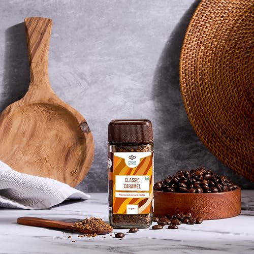 Image of Planet Coffee | CLASSIC Caramel Coffee | 50 Gms Jar | Pure Arabica | Freeze-Dried Instant Coffee | No Added Sugar | Makes 25 Cups | Medium Roast | Flavoured Coffee