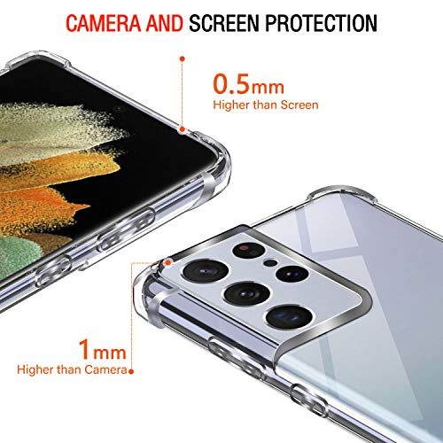 Image of Lustree Back Cover Transparent Case Compatible with Samsung Galaxy S21 Ultra | Clear + TPU Case with 4 Corner Air Cushion Protection & Camera Protection | Slim& Stylus Cover
