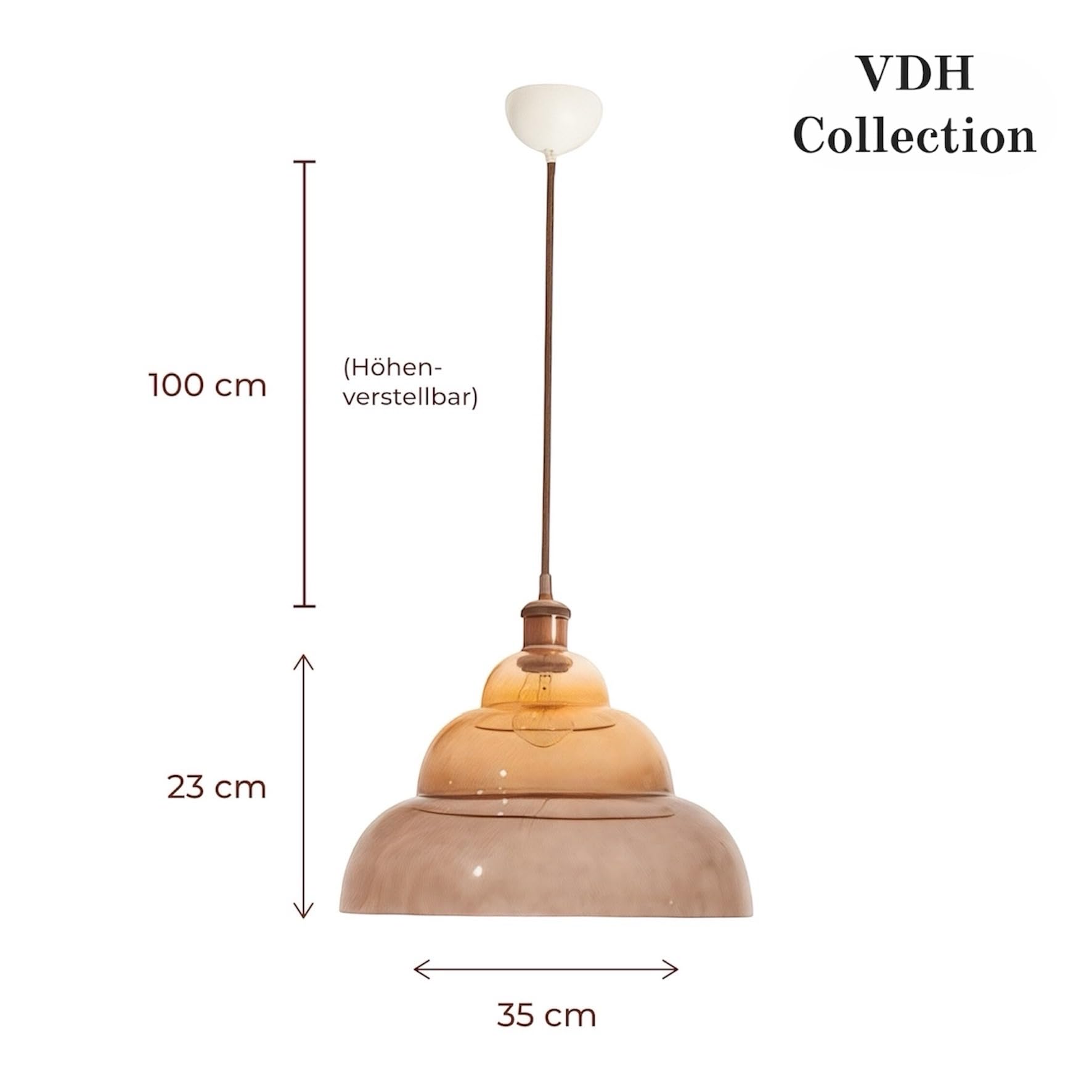 Pendelleuchte HALO (AMBER), Designer Hängeleuchte aus mundgeblasenem Glas Ø35 cm, handgefertigt in Europa, höhenverstellbar für Küche Esszimmer Wohnzimmer & Flur
