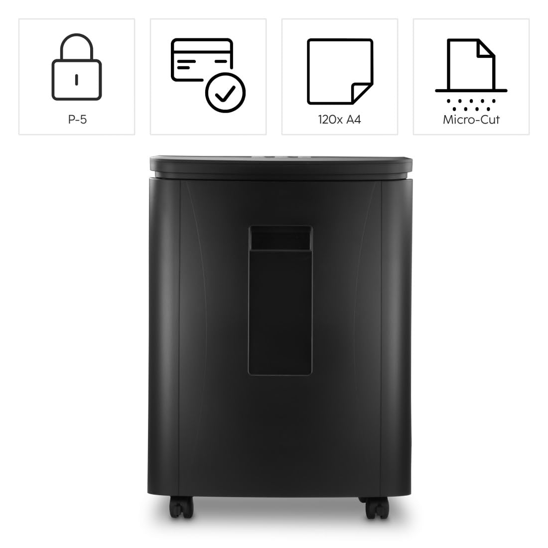Hama Trituratore Carta Distruggidocumenti Carta Graffe, 120 fogli A4 alla volta, Sicurezza On/Off Auto, LED Overload Overheat, Funzione Indietro, Cestino 25L, Sicurezza P5 T5 E3, Nero