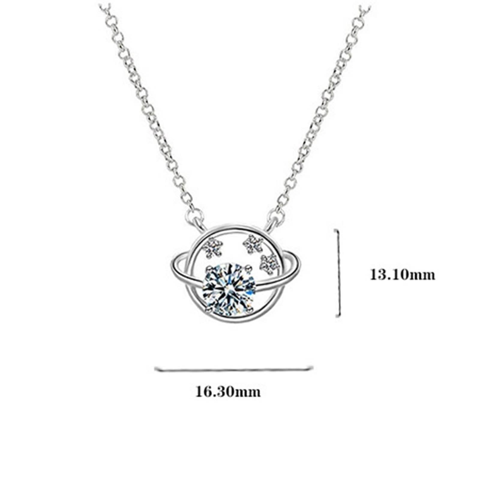 18K weiße Anhänger-Halskette für Damen, Charm-Choker, zierliche Halsketten, hohler Planet-Stern mit Lab-Diamant-Kette für Damen