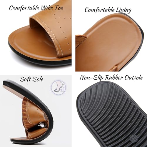 Men'S Round Open Toe Flat Slide Sandals Fashion Slip On Comfortable Softsole Slippers Casual Summer Outdoor Anti-Slip Lightweight Walking Beach Sandals3