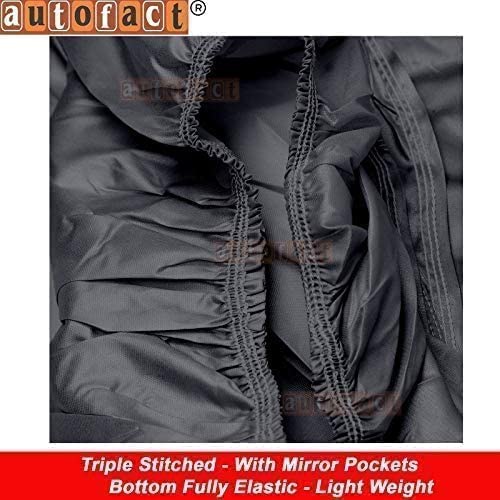 Image of Autofact Car Body Cover with Mirror Pockets Compatible for Mahindra Quanto (Triple Stitched, Bottom Fully Elastic, Dark Grey)