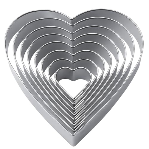Image of Heart Shape Cookie Cutter Set of 12 - Stainless Steel Baking Molds (2 Inch Height) for Cookies, Biscuits, Pastry & Fondant | Durable Kitchen Baking Tools
