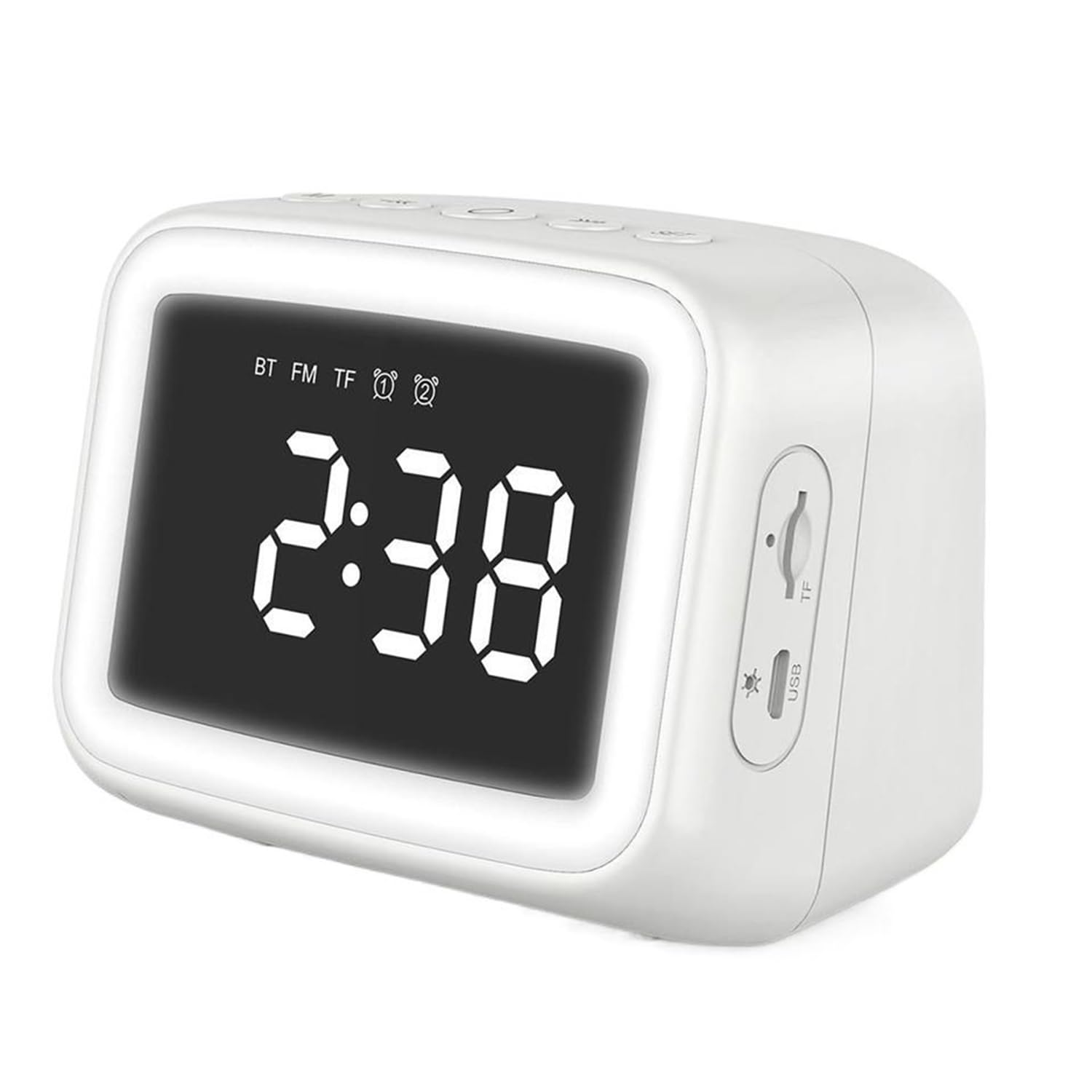 Excefore Kids Alarm Clock with Bluetooth Speaker for Bedroom, Ok to Wake Alarm Clock for Kids with Dimmable Night Light,Digital Clock with Dual Alarms,Snooze,Timer for Teens, White