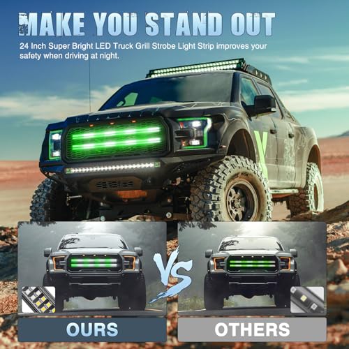 Image of Nilight 2PCS 24 inch Truck Grille Strobe Lights Strip 384 LED Emergency Light Green White Flexible Side Flashing Warning Caution Safety Waterproof Lighting Kit for Trucks Tow Plow Construction Vehicle