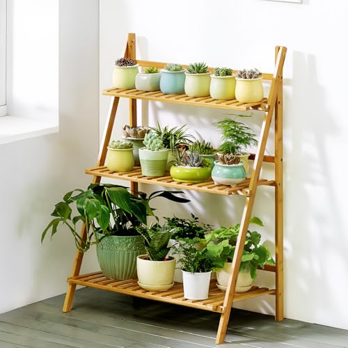 Homero Bamboo Plant Stand for Indoor & Balcony Use, 3 Tier Wooden...