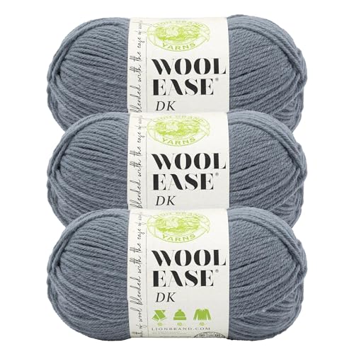 Image of Lion Brand Yarn, Wool-Ease DK Crochet & Knit Yarn, Slate, Gray, 3 Pack