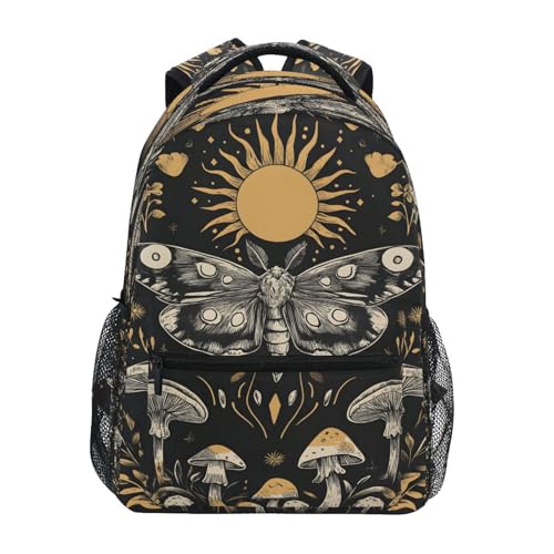 Retro Moon Mushroom Backpack for School Boys Girls Adults Kids Bookbag Laptop Bag 15L