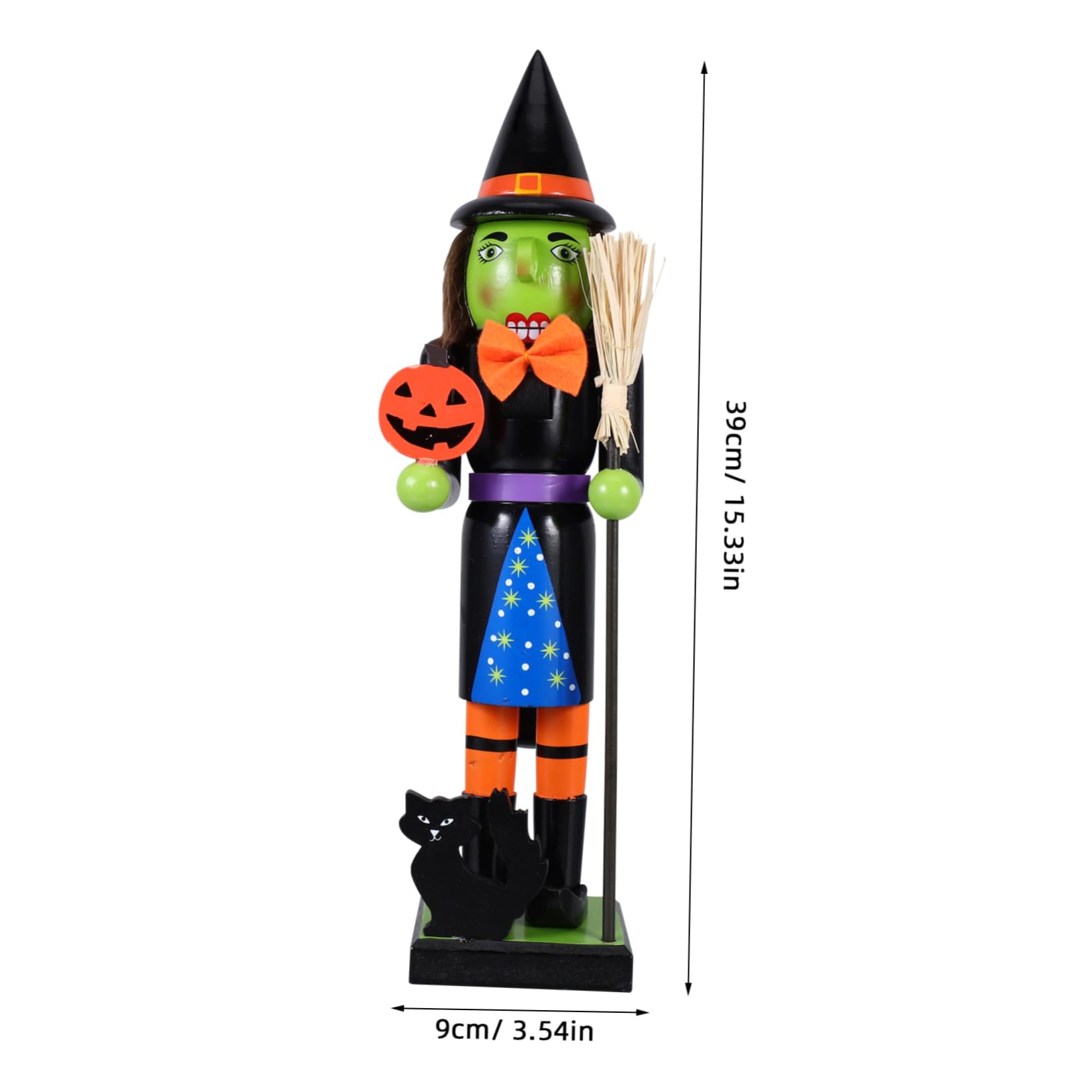 SOLUSTRE Halloween Pumpkin Nutcracker Handpainted Wooden Witch Decor for Spooky Halloween Party for Desktop Bookshelf and Fireplace Display