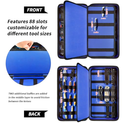 Image of GWCASE Display Case for 66+ Pocket Knives. Folding Holder, Butterfly Storage Organizer, Roll Collection Pouch Carrier Bag for Survival Tactical Outdoor for EDC Mini Knife -Blue
