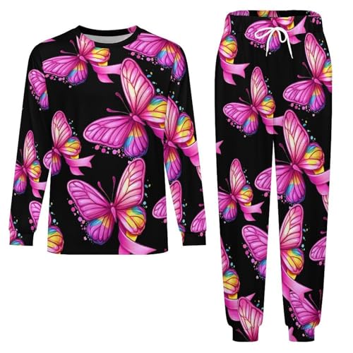 Rainbow Ribbon Breast Cancer Awareness Mens Pajamas Set Long Sleeve Sleepwear Pjs Set Shirts And Bottoms Sleep Sets Loungwear4