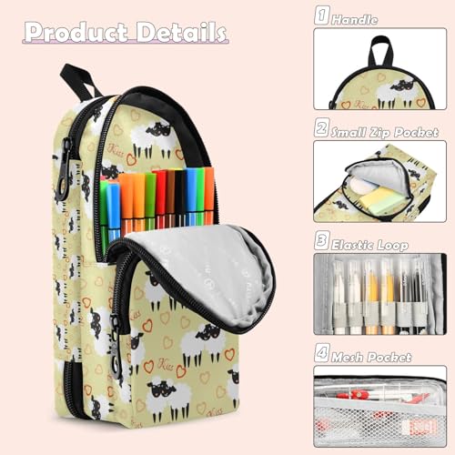 Image of ZAZYXTJ Cute Sheep Standing Large Capacity Pencil Case 3 Compartment Pen Pouch Storage Makeup Bag for School Office Teen Girl Boy Men Women