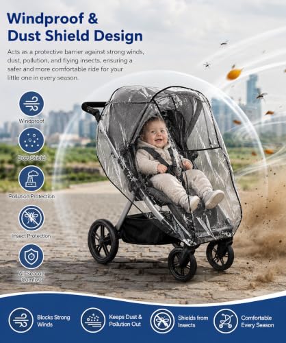 Image of Safe-O-Kid Universal Baby Stroller Rain Cover | Waterproof EVA Stroller Cover | Windproof, Dustproof & Snowproof Weather Shield | Full-Cover Protection for Baby Pram & Stroller | Easy Fit, Travel Friendly - Transparent