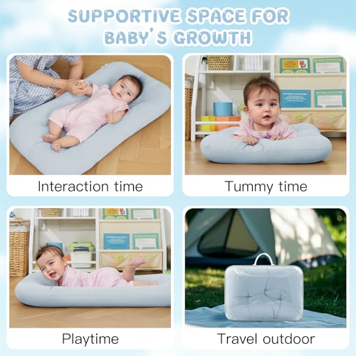Image of Baby Lounger for Newborn, Bionic Design Baby Lounger, Soft Organic Cotton Breathable Lounger for Infants 0-24 Months (Grayinsh Blue)