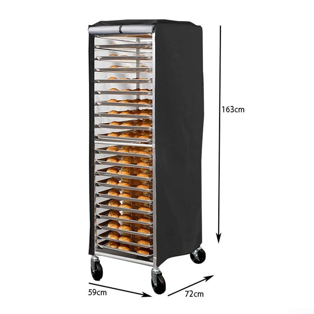 Pan Bun Rack Cover, 420D Oxford Cloth Waterproof Dustproof With Zipper Pan Rack Protective Cover, Bread Baking Rack Cover 59 * 72 * 163cm, Black