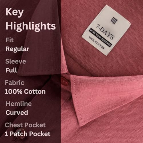 Image of 7-DAYS Men's Premium Formal Shirts - Regular Fit, Full Sleeve, 100% Pure Cotton, Self-Design, with Pocket - Stylish Office Shirts for Men