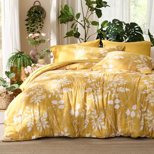 Image of Bedsure Floral Yellow Comforter Set, King Bedding Sets, 7 Piece