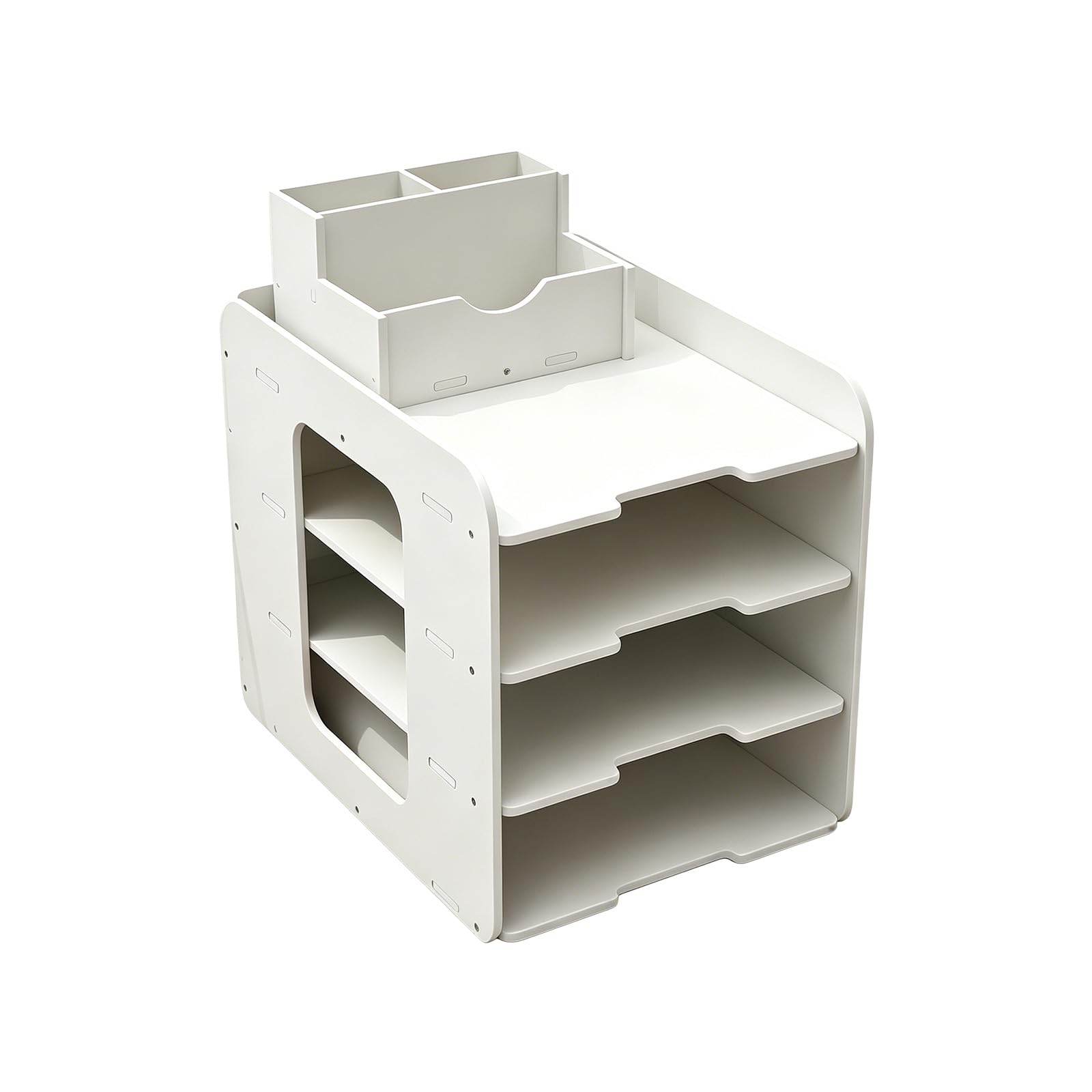 Obotsnoi Space Saving PVC Desk File Organiser with Pen Cup Multi-tiered File Storage Shelf for Documents Paper Bills Notebook Desk Planner