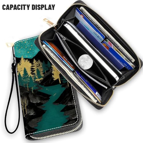 Wallet,Large Capacity RFID Blocking Leather Wallet, Durable Smooth Zipper Clutch,Unisex Travel Wallet for Cards,Cash,and Coins - Mountain2