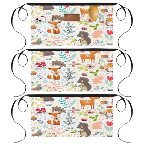 Lot de 3 tabliers courts de chef multicolores avec motifs renard et cerf