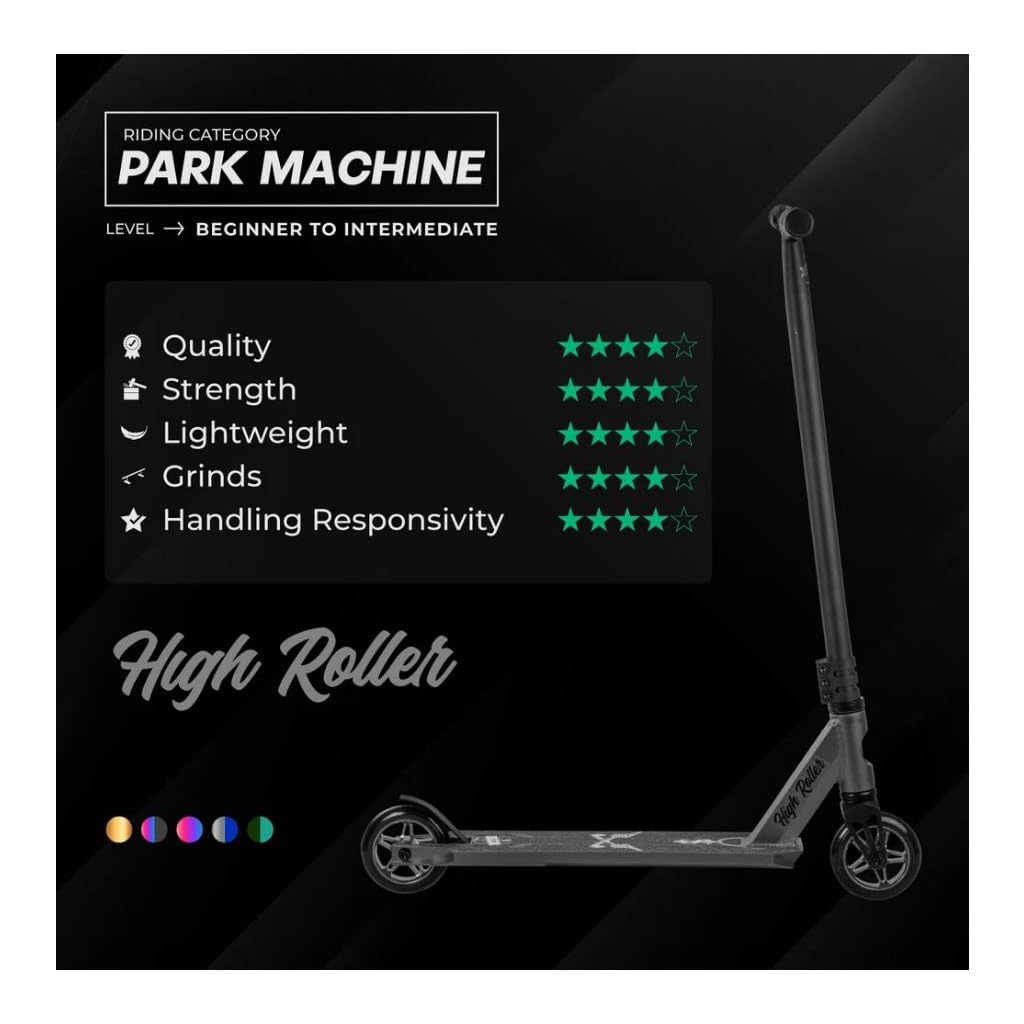 Story Stunt Trottinette High Roller | Roulements ABEC-9 haute performance | Guidon 360° pour Freestyle | Alliage d'aluminium 6061 durable
