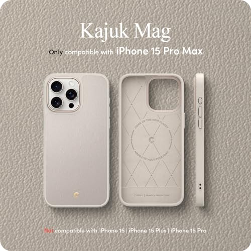 Image of Spigen Cyrill Kajuk Mag | iPhone 15 Pro Max Case | Beige iPhone 15 Pro Max Back Cover | Faux Leather+TPU+PC - Cream