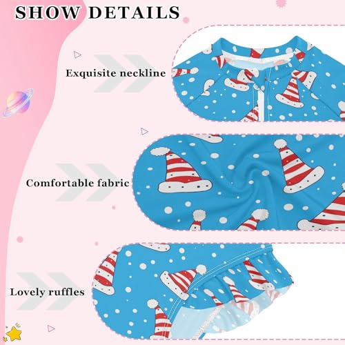 Christmas Hat Girls Long Sleeve Rashguard Swimsuit UV Protection One-Piece Swimwear Bathing Suit B04046824