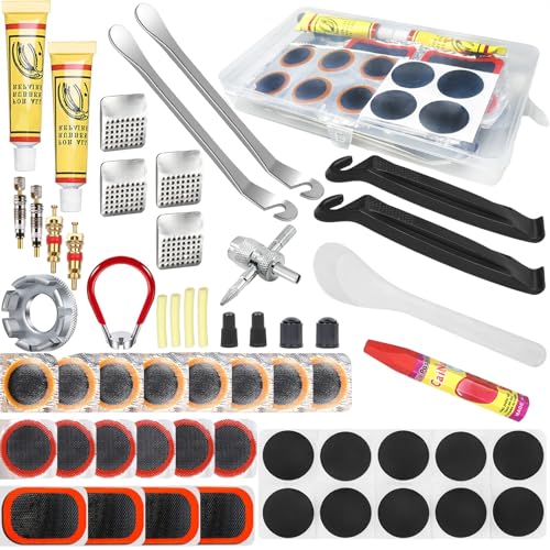 Ghguole Bike Tire Puncture Repair Kit,57pcs Bike Tyre Patch Repair Kit,Bicycle Tyre Repair Kit- 30 Repair Patches,4 Tyre Levers,Storage Cas-All Bicycle&Rubber/Road,Mountain,Commuter Bikes/Moto