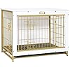 HOOBRO Dog Crate Furniture, 32.5″ Medium Dog Kennel Indoor, Wooden Cage with Pull-Out Tray, Double Doors Pet House Side End Table for Medium/Small Dogs, White DW802GW03