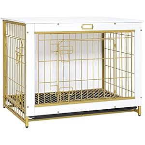 HOOBRO Dog Crate Furniture, 32.5″ Medium Dog Kennel Indoor, Wooden Cage with Pull-Out Tray, Double Doors Pet House Side End Table for Medium/Small Dogs, White DW802GW03