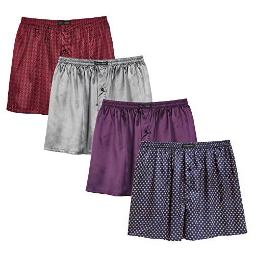 Boxershorts Herren Seide Amy Coulee Satin Boxershorts Herren Groß Teilt Sexy Unterwäsche (Grün, S Schlafanzughose Herren Kurz