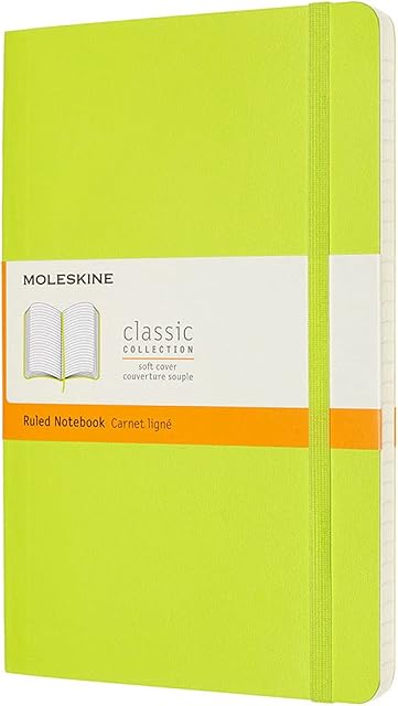 Moleskine - Classic Notebook, Ruled Notebook, Soft Cover and Elastic Closure, Size Large 13 x 21 cm, Colour Lemon Green, 192 Pages