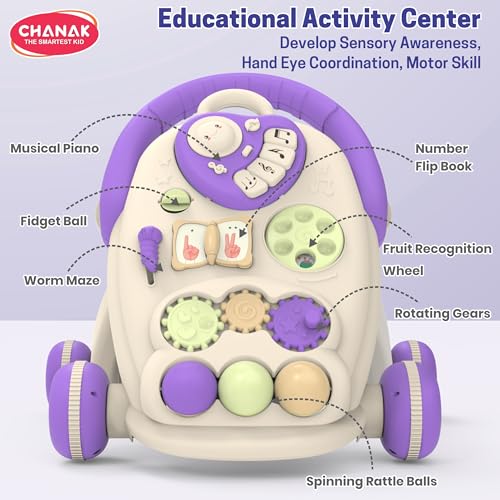 Image of Chanak Happy Feet Baby Walker for 9+ Months, Adjustable Speed, Anti-Slip Wheels, Music & Activity Center, BPA-Free, Stable Design with Water Tank, Interactive Push Walker for Baby Boys & Girls