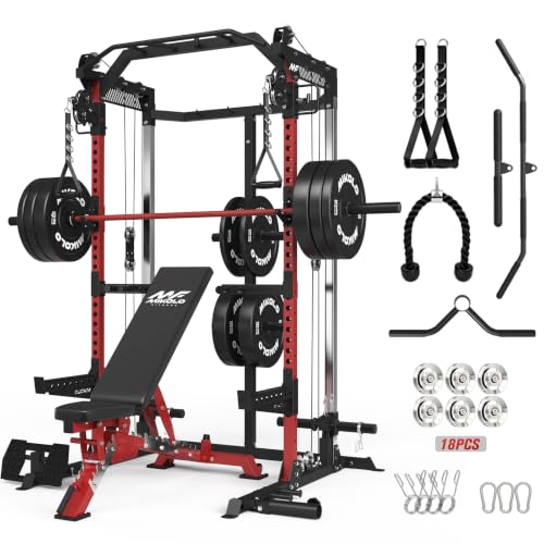 Image of Mikolo HR06 Power Cage with Aluminum Pulleys, 2000LB Power Rack with Independent Dual Pulley System, Multi-Function Home Gym Workout Machine for Cable Crossover