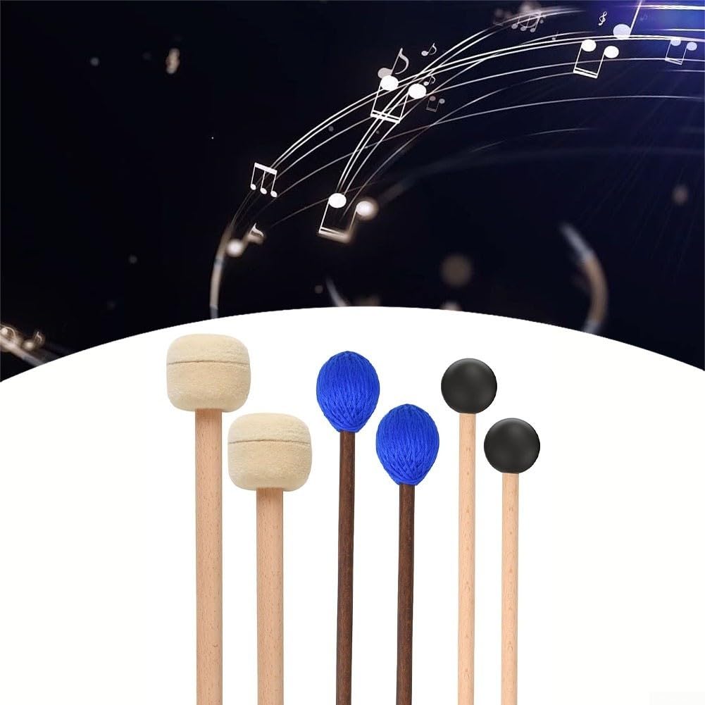 Mazos de xilófono, 3 pares de bombos de marimba de goma para instrumentos de percusión de madera, juego de 6 piezas