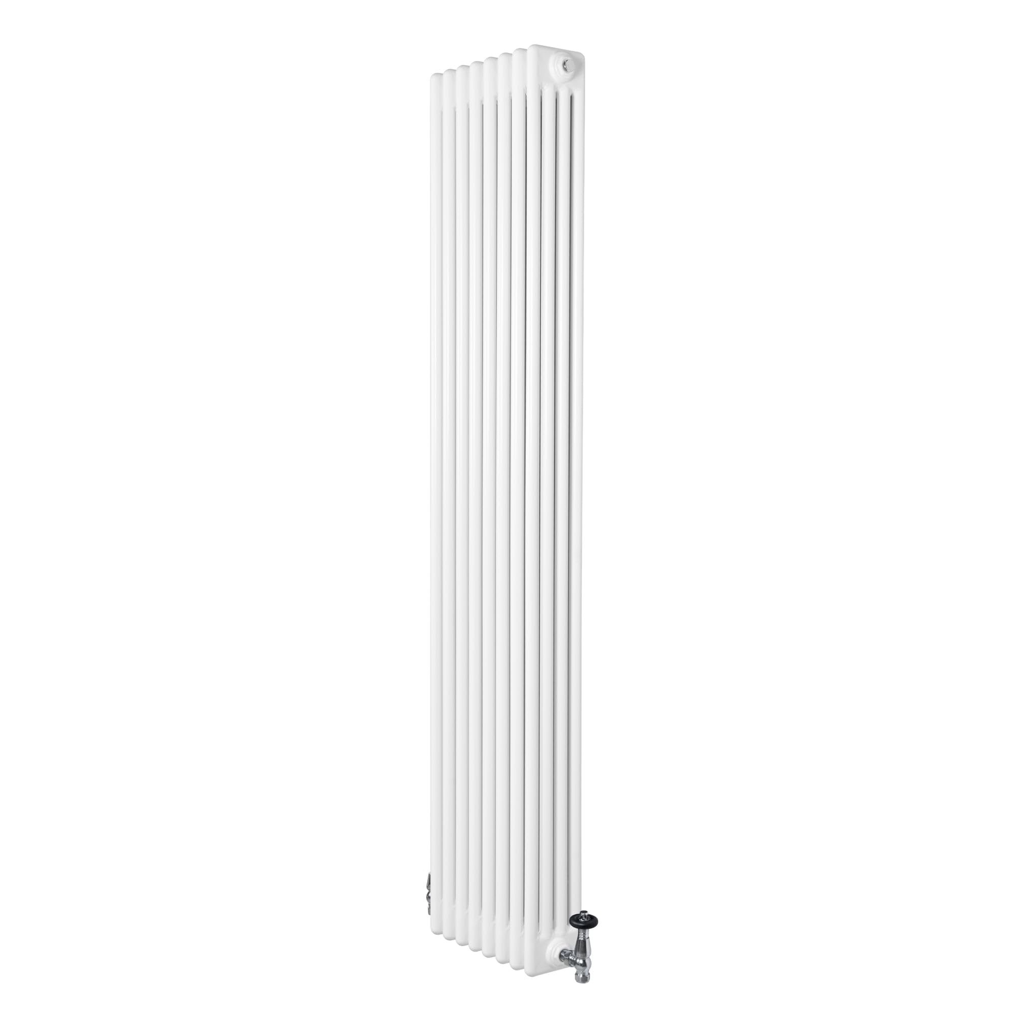 Radiatore Tradizionale a 4 Colonne 1800 x 380 mm & Valvole Verticale Acciaio al Carbonio Riscaldamento Centrale Design Classico Bianco con Kit Fissaggio e Spazzola Pulizia