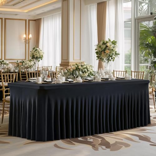 Housse de table banquet noire spandex jupe nappe rectangulaire 1.8m