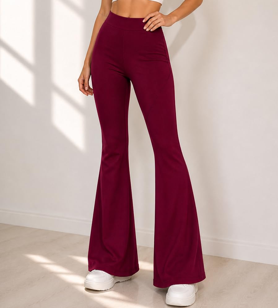 Image of Women's High Waist Bell Bottom Pants | Stretchable Flared Leggings for Women | Soft Comfortable Yoga Pants | Bootcut Gym, Casual Trousers