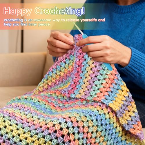 Image of Aeelike Blanket Crochet Kit for Beginners, Super Easy Crochet Blanket Kit with Soft & Colorful Gradient Yarns Detailed Video Tutorials Crocheting Accessories, Rainbow Gradient & Ideal Gift
