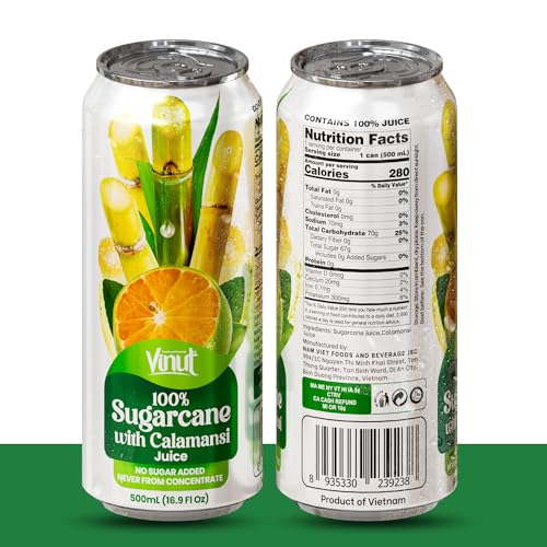 Image of VINUT 100% Sugarcane with Calamansi Juice, No Added Sugar, Not From Concentrate, 16.9 fl oz (500 mL) Can, Pack of 6