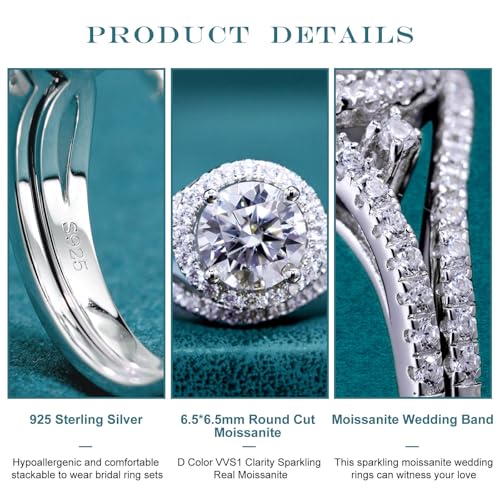 Image of WES 1CT Infinite Moissanite Bridal Ring Set - 925 Sterling Silver D Color VVS1 Clarity Twisted Stackable Round Moissanite Engagement Ring for Women Mom,Size 5-11