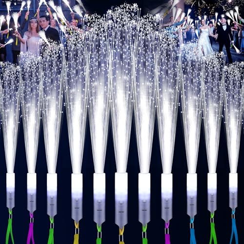 SHQDD 28 PCS Fiber Optic Wands with 3 Light Modes, Glow Wands & Light Up Wands for Kids, Sparklers Fireworks Sticks, Fiber Optic Lights for Wedding, New Year, Birthday, Carnival Parties