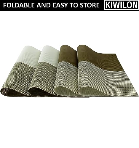 Image of PVC Dining Table Placemats Set of 6 | Washable Non-Slip Heat Resistant Table Mats for Dining Table | Elegant Woven Place Mats for Home, Kitchen & Restaurant | 45 x 30 CM (BK Olive, Classic)