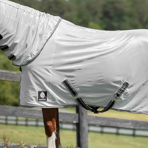 Image of Equinavia Brisk Mesh Horse Fly Sheet with Neck Coverage, UV Protection | Cool Breathable Equine Fly Sheet for Horses, Horse Turnout Sheet Against Pests, Insects and Sun Exposure, Silver Grey