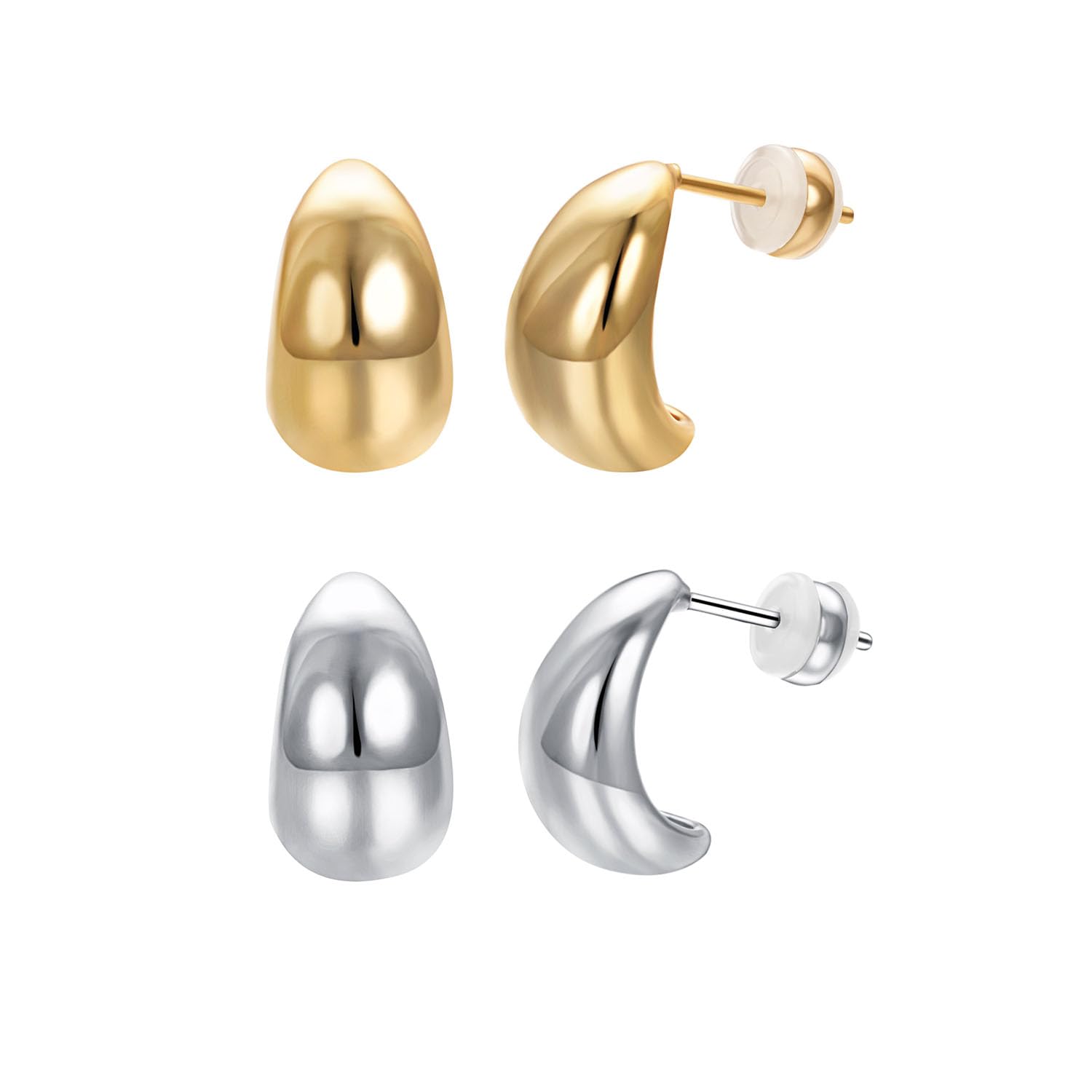 Vissen 2 Paar Chunky Gold Hoop Ohrringe Damen 18K Echt Vergoldet Wassertropfen Anhänger Ohrringe Ohrstecker Tropfen Nickelfrei Modeschmuck…